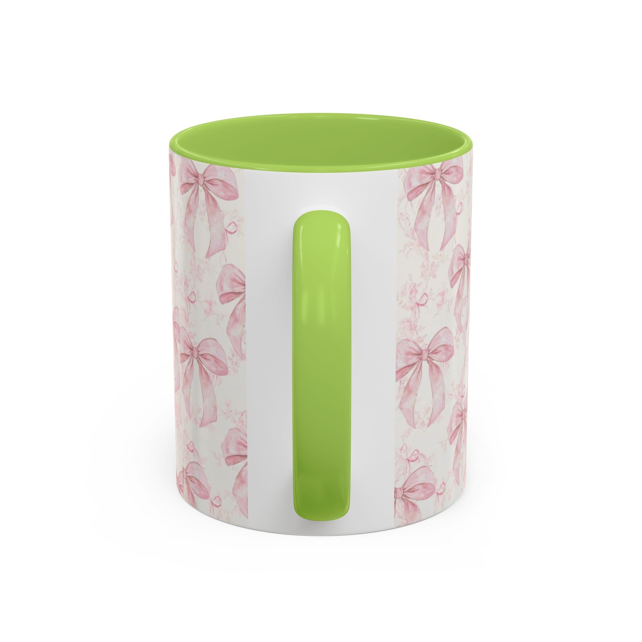Pink Bow Pattern Accent Coffee Mug — Feminine Floral Ribbon Design, 11/15 oz