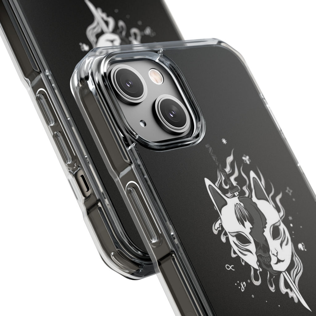 Clear Magnetic Phone Case — Dual Fox Mask White Ink Design