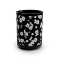 White Daisy Pattern Black Mug, 15oz | Floral Ceramic Coffee Cup