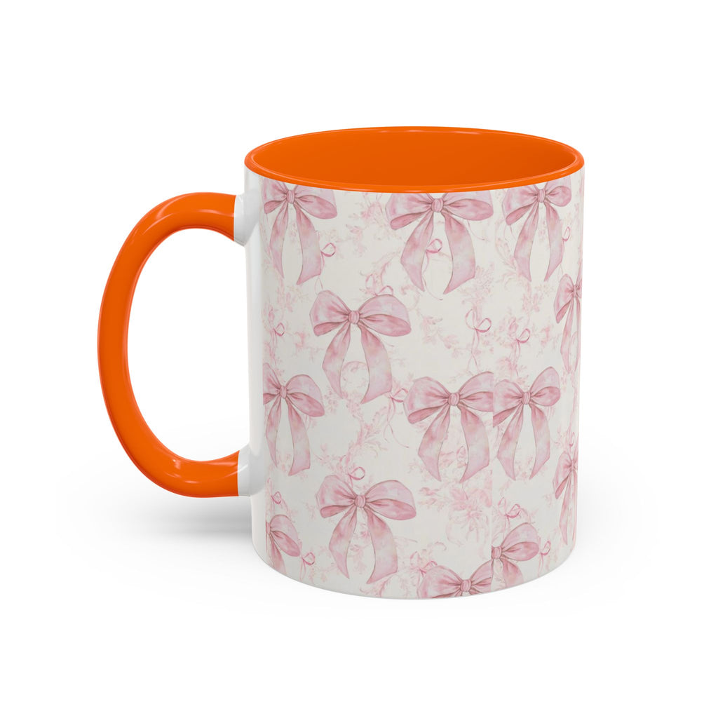 Pink Bow Pattern Accent Coffee Mug — Feminine Floral Ribbon Design, 11/15 oz