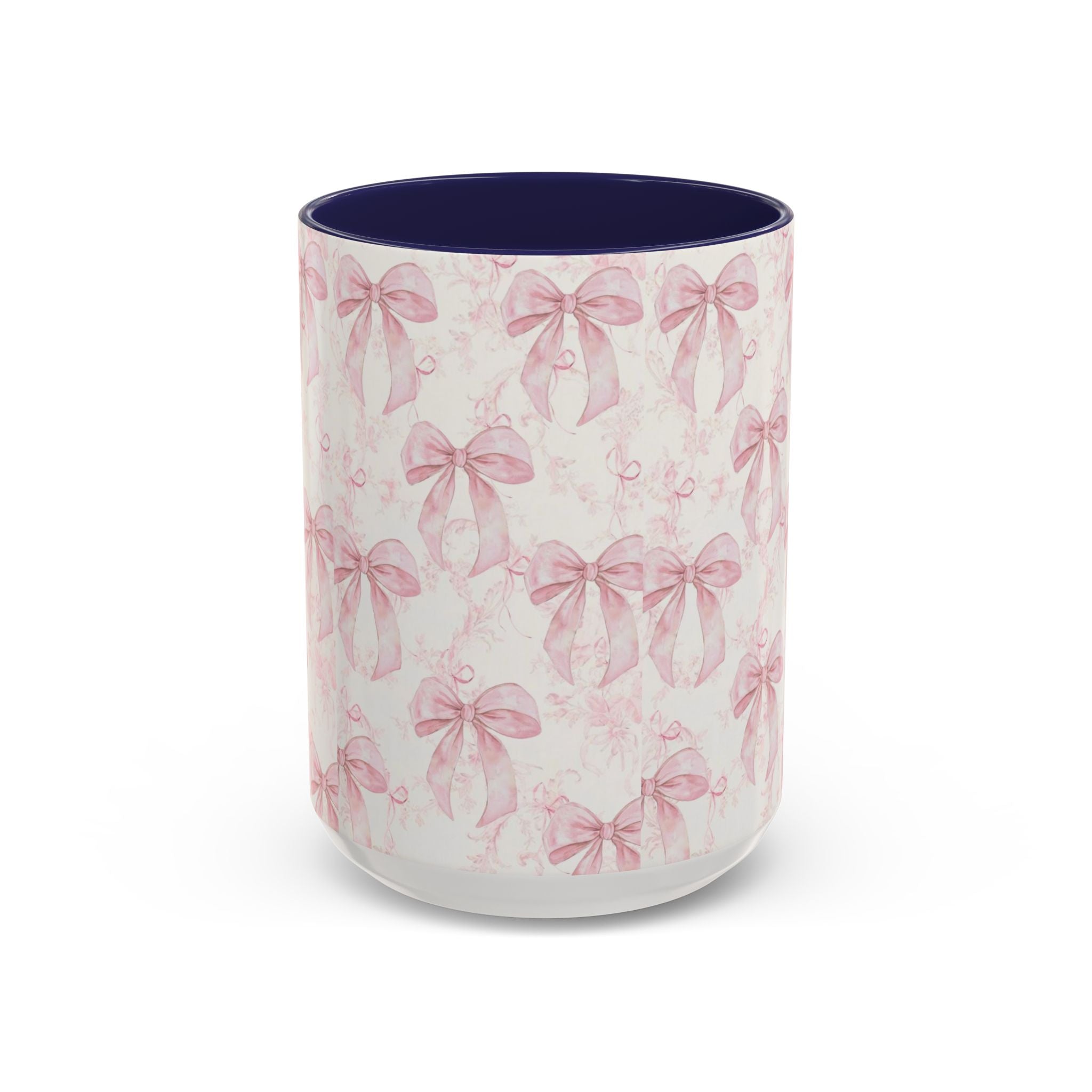Pink Bow Pattern Accent Coffee Mug — Feminine Floral Ribbon Design, 11/15 oz
