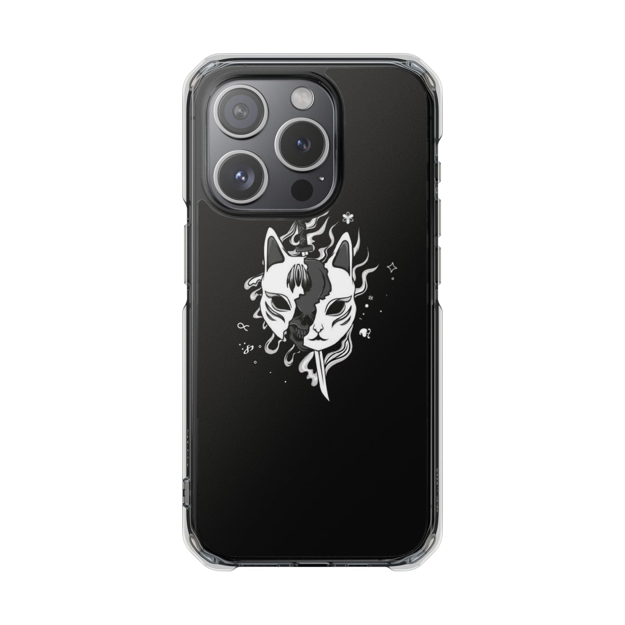 Clear Magnetic Phone Case — Dual Fox Mask White Ink Design