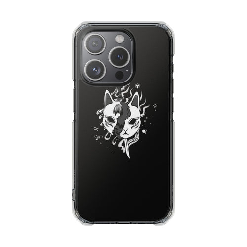 Clear Magnetic Phone Case — Dual Fox Mask White Ink Design