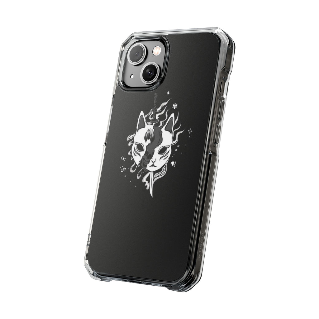 Clear Magnetic Phone Case — Dual Fox Mask White Ink Design