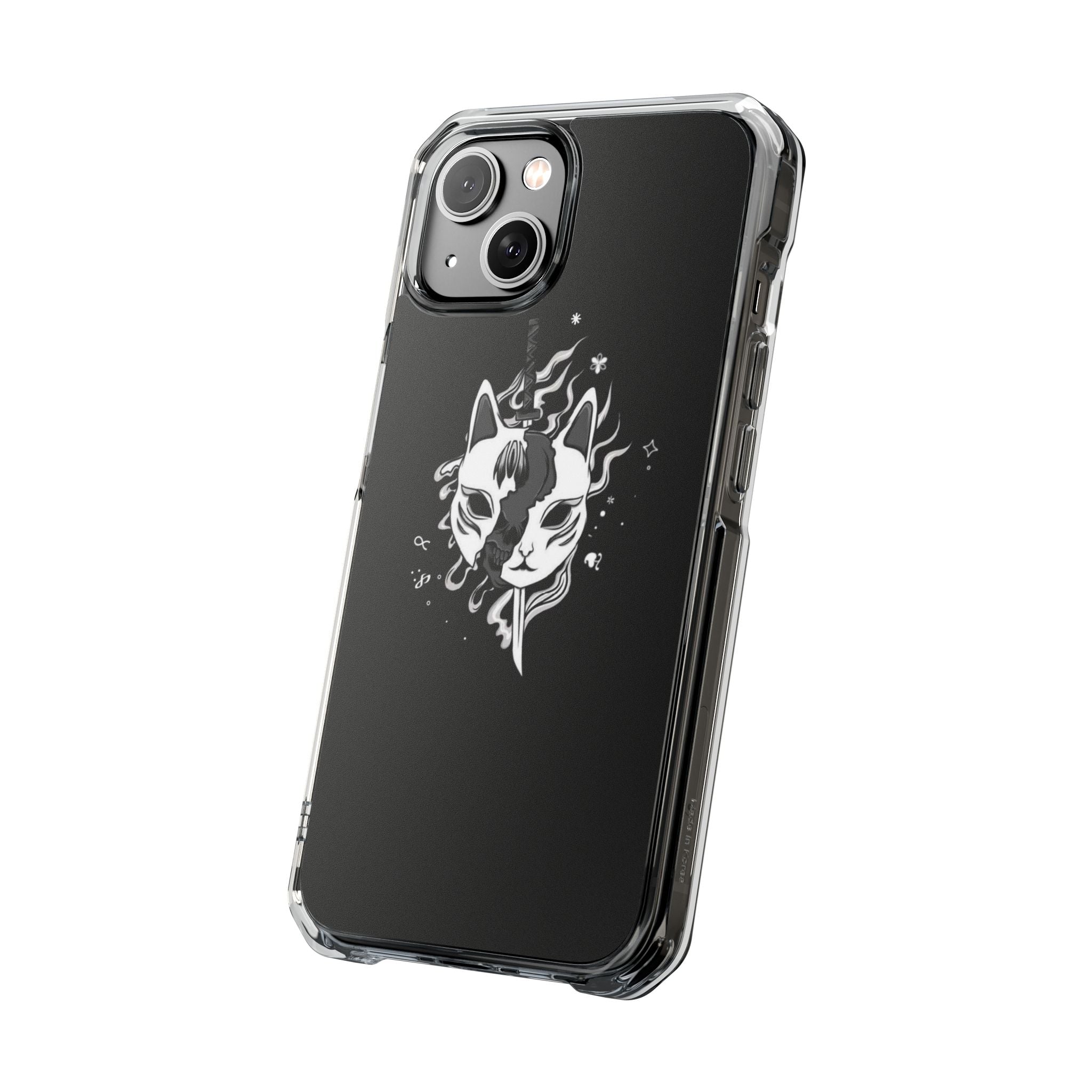 Clear Magnetic Phone Case — Dual Fox Mask White Ink Design