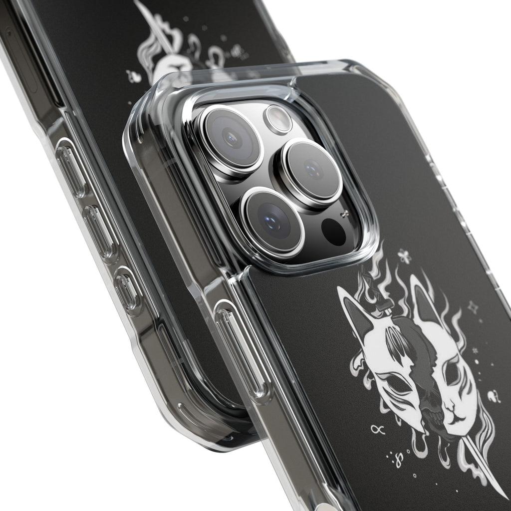 Clear Magnetic Phone Case — Dual Fox Mask White Ink Design