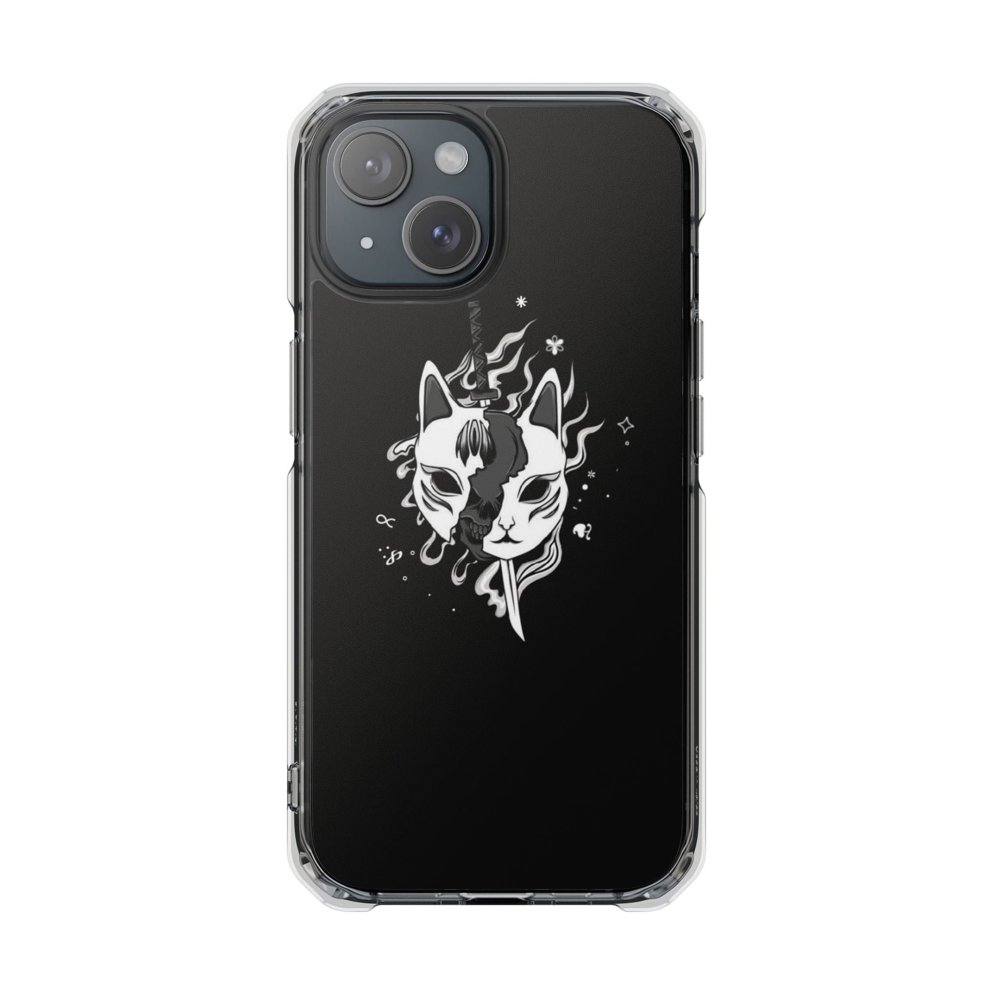 Clear Magnetic Phone Case — Dual Fox Mask White Ink Design
