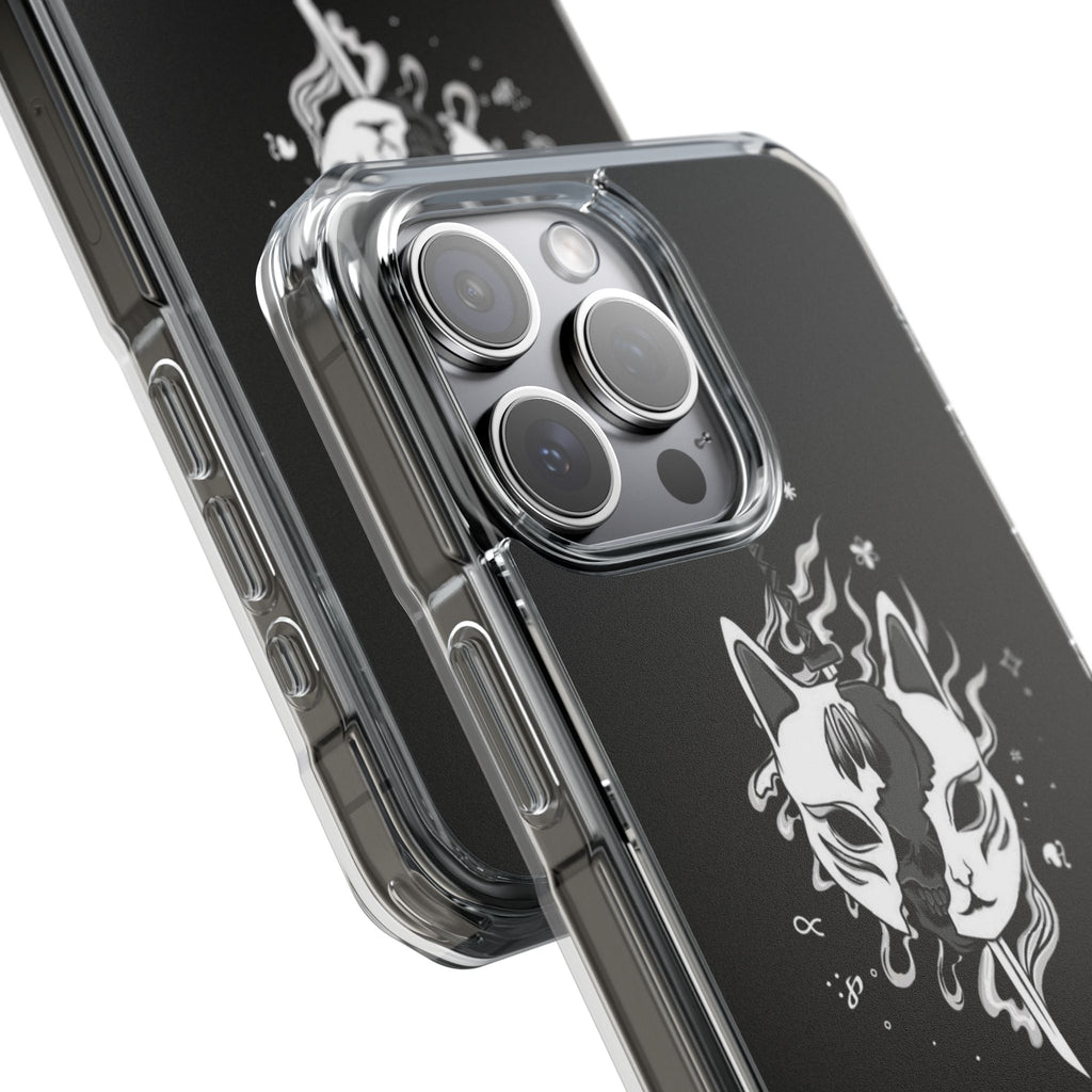 Clear Magnetic Phone Case — Dual Fox Mask White Ink Design