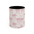 Pink Bow Pattern Accent Coffee Mug — Feminine Floral Ribbon Design, 11/15 oz
