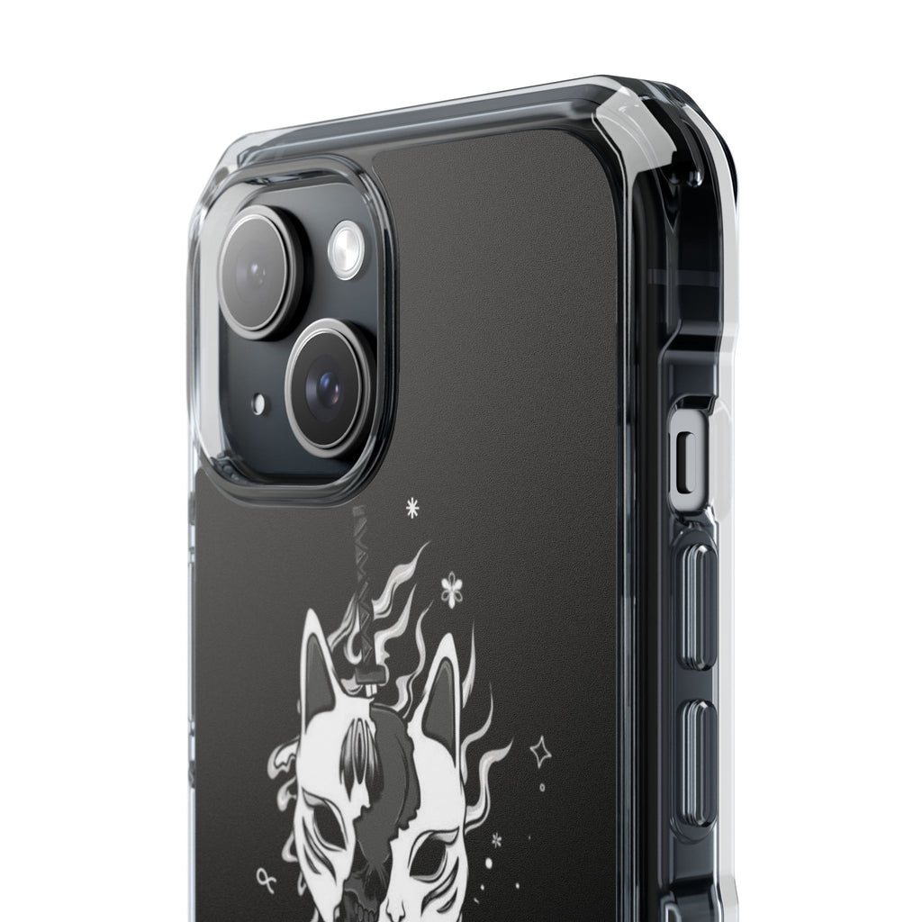 Clear Magnetic Phone Case — Dual Fox Mask White Ink Design