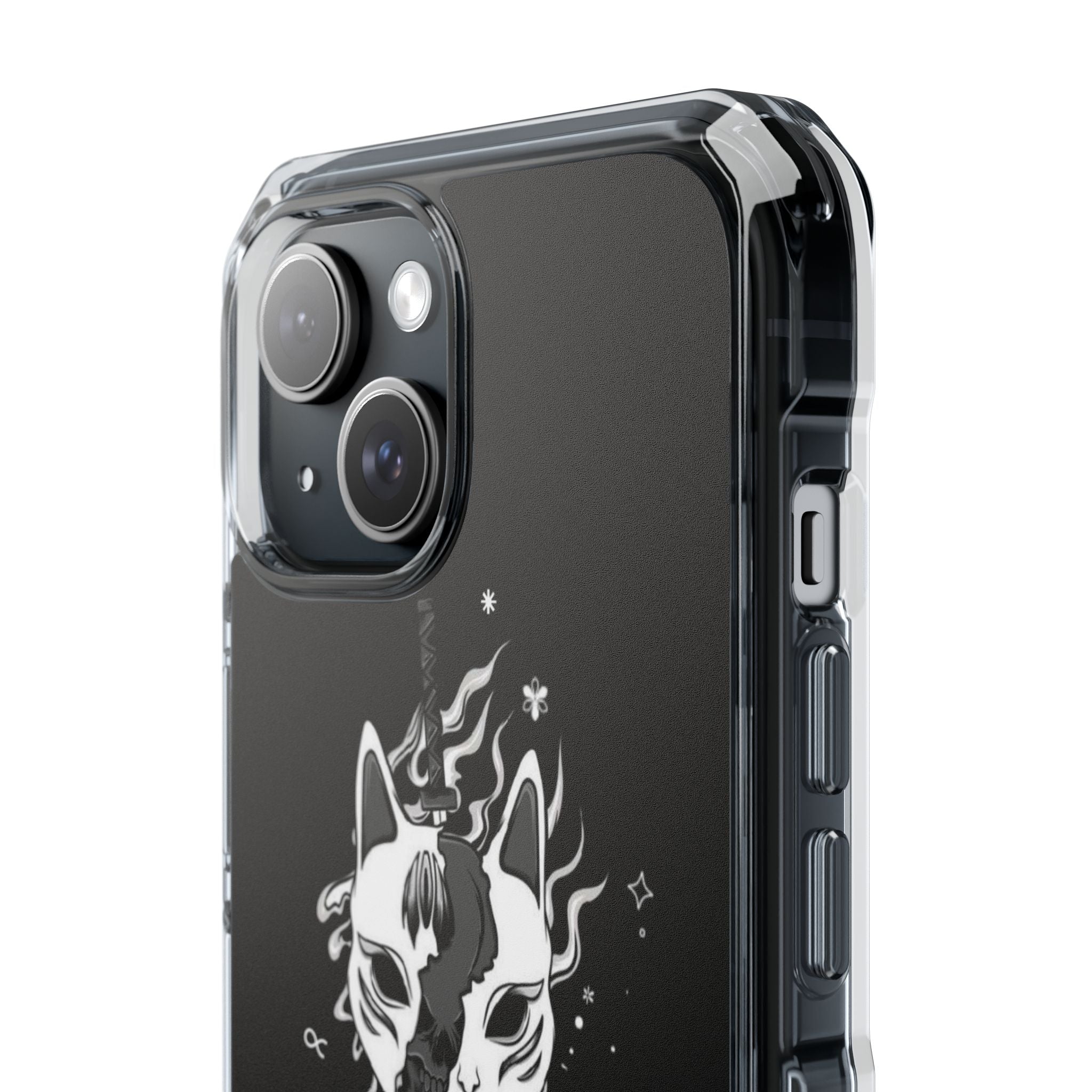 Clear Magnetic Phone Case — Dual Fox Mask White Ink Design