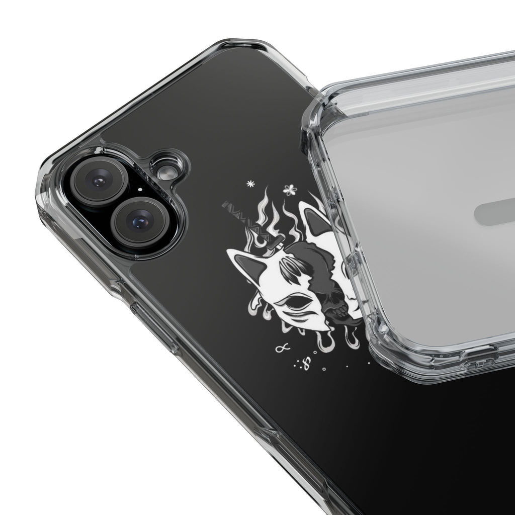 Clear Magnetic Phone Case — Dual Fox Mask White Ink Design