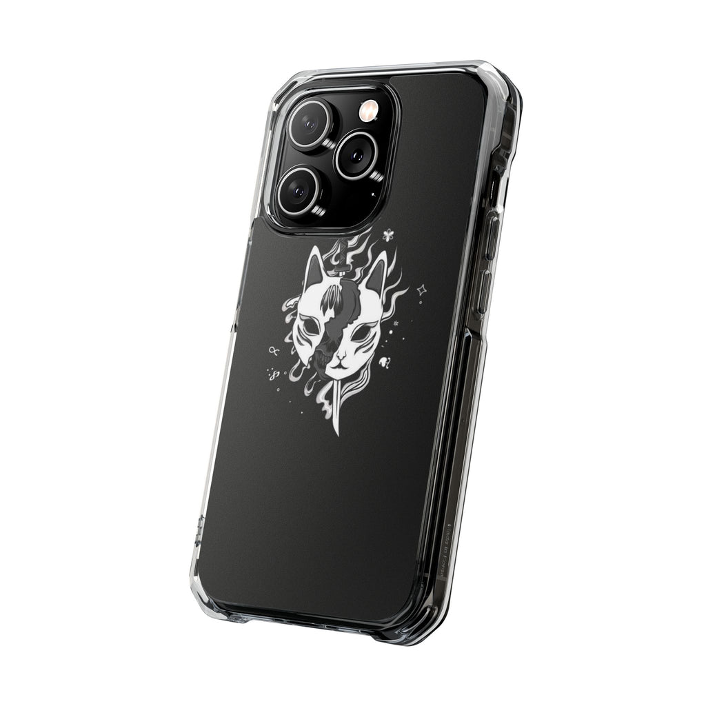 Clear Magnetic Phone Case — Dual Fox Mask White Ink Design