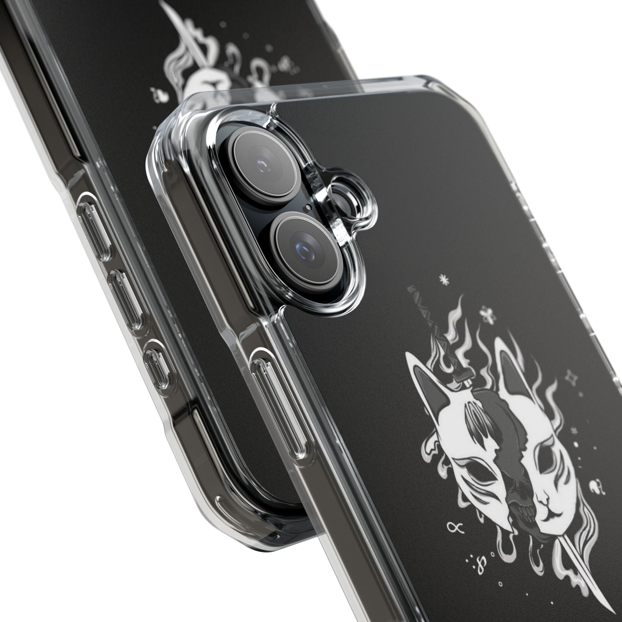 Clear Magnetic Phone Case — Dual Fox Mask White Ink Design