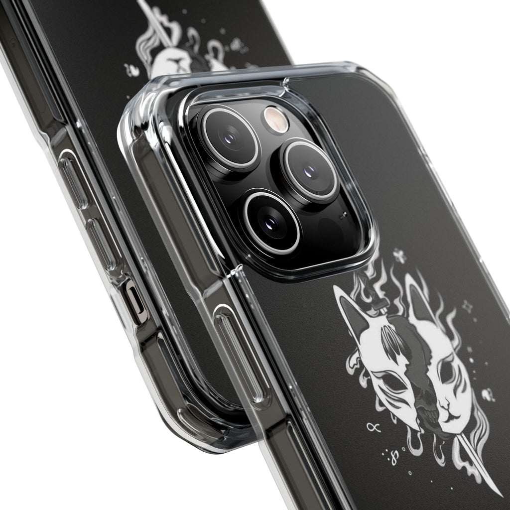 Clear Magnetic Phone Case — Dual Fox Mask White Ink Design