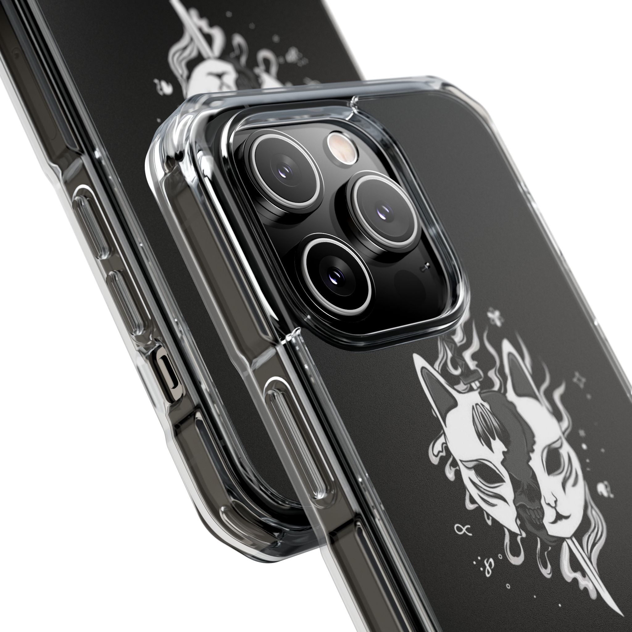 Clear Magnetic Phone Case — Dual Fox Mask White Ink Design