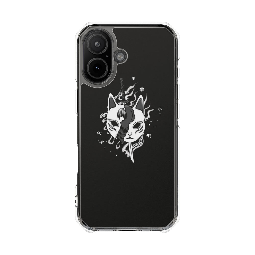 Clear Magnetic Phone Case — Dual Fox Mask White Ink Design