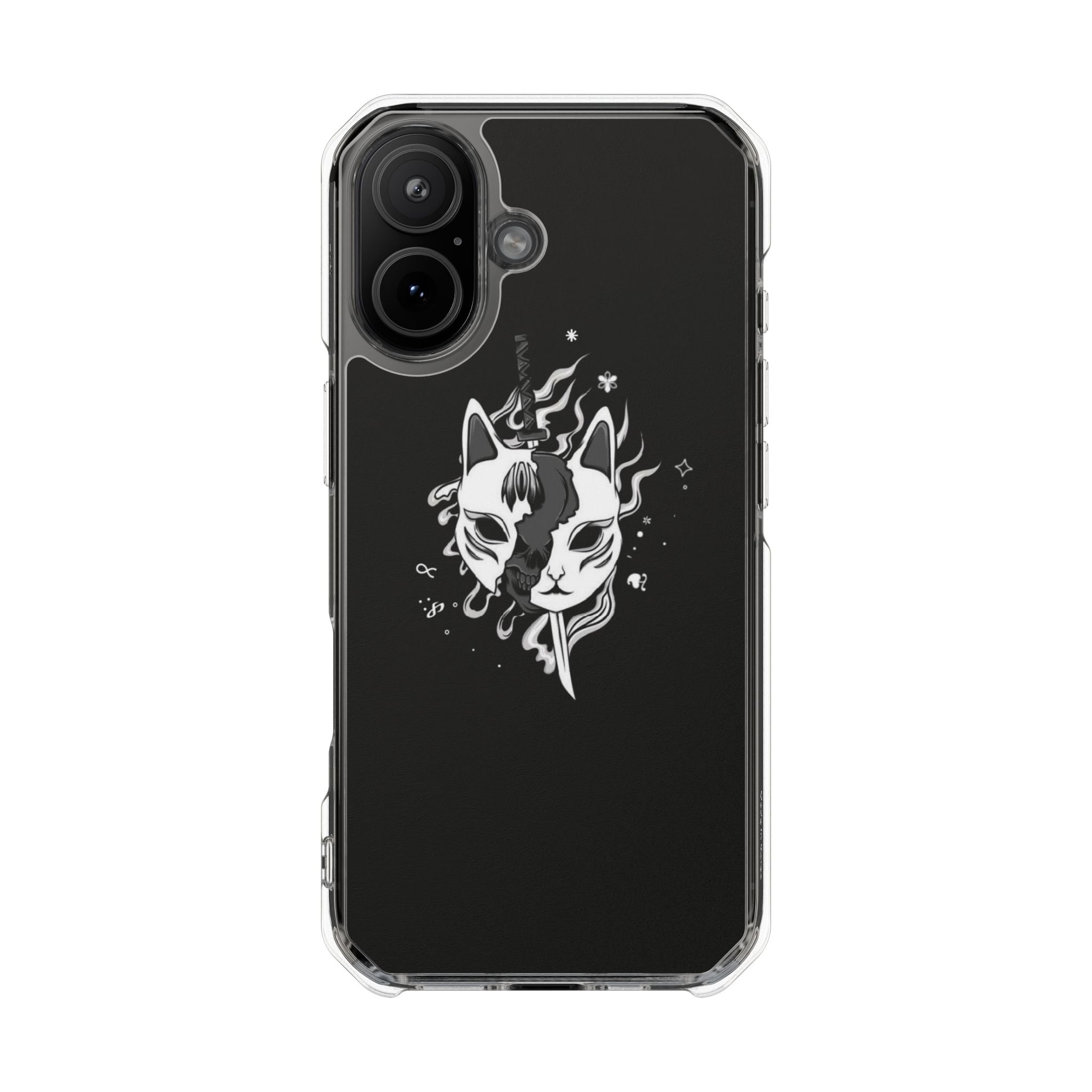 Clear Magnetic Phone Case — Dual Fox Mask White Ink Design
