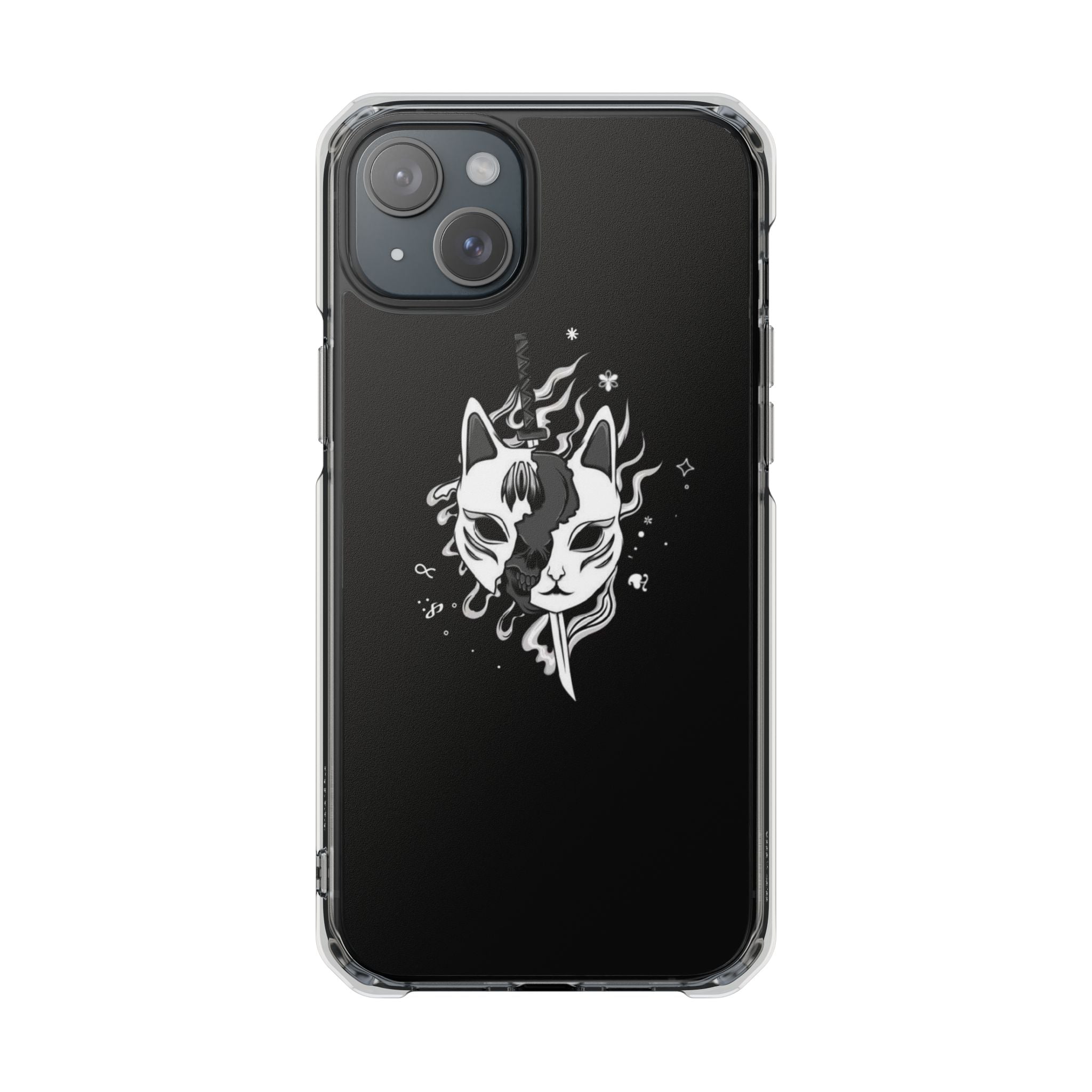 Clear Magnetic Phone Case — Dual Fox Mask White Ink Design