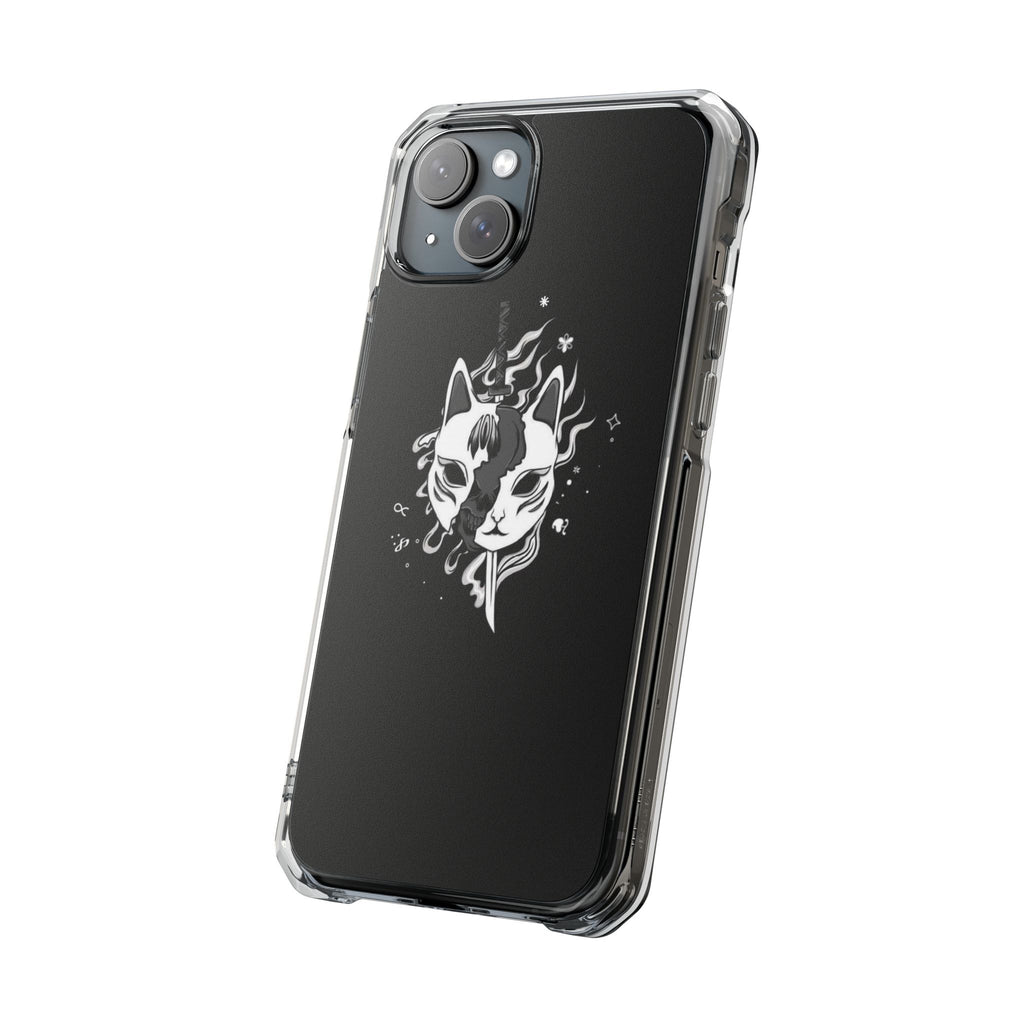 Clear Magnetic Phone Case — Dual Fox Mask White Ink Design