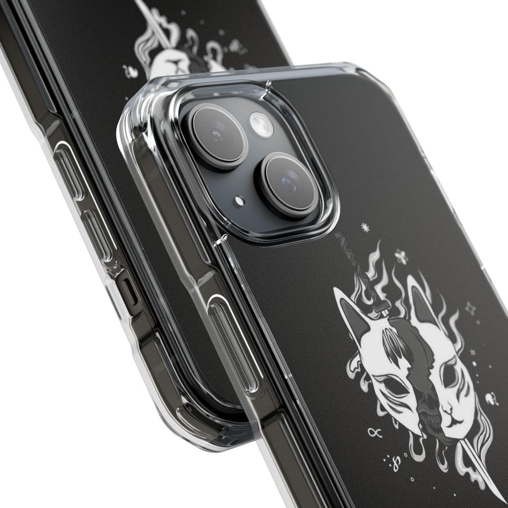 Clear Magnetic Phone Case — Dual Fox Mask White Ink Design