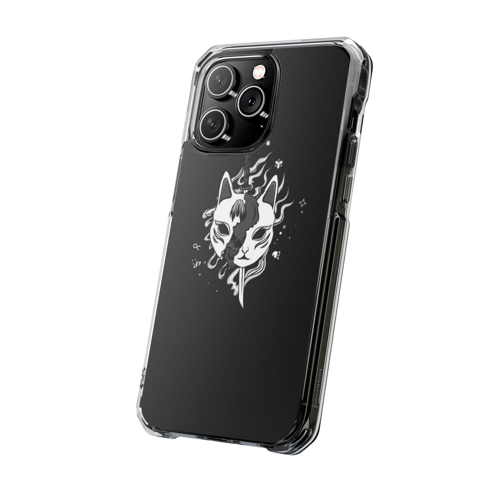 Clear Magnetic Phone Case — Dual Fox Mask White Ink Design