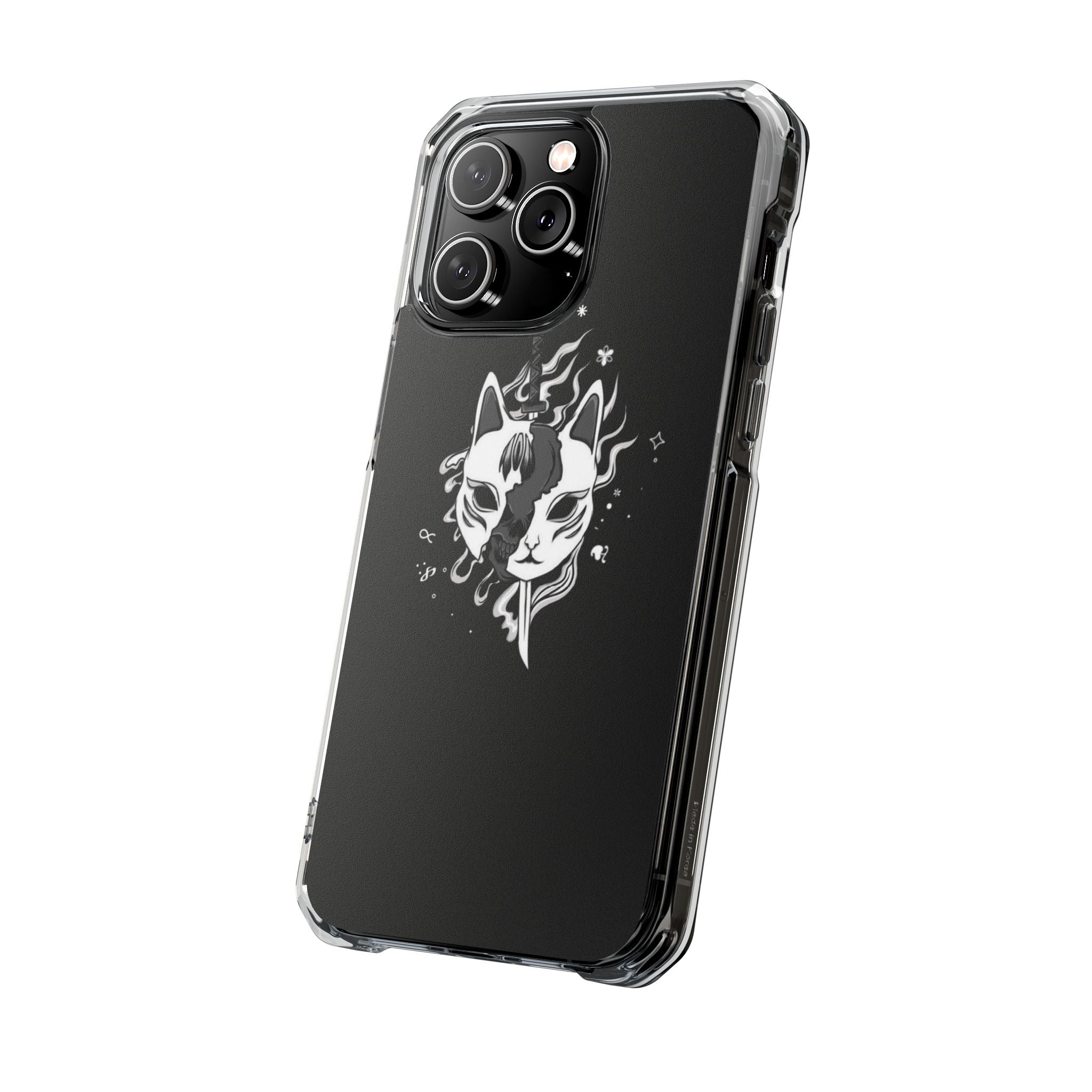 Clear Magnetic Phone Case — Dual Fox Mask White Ink Design