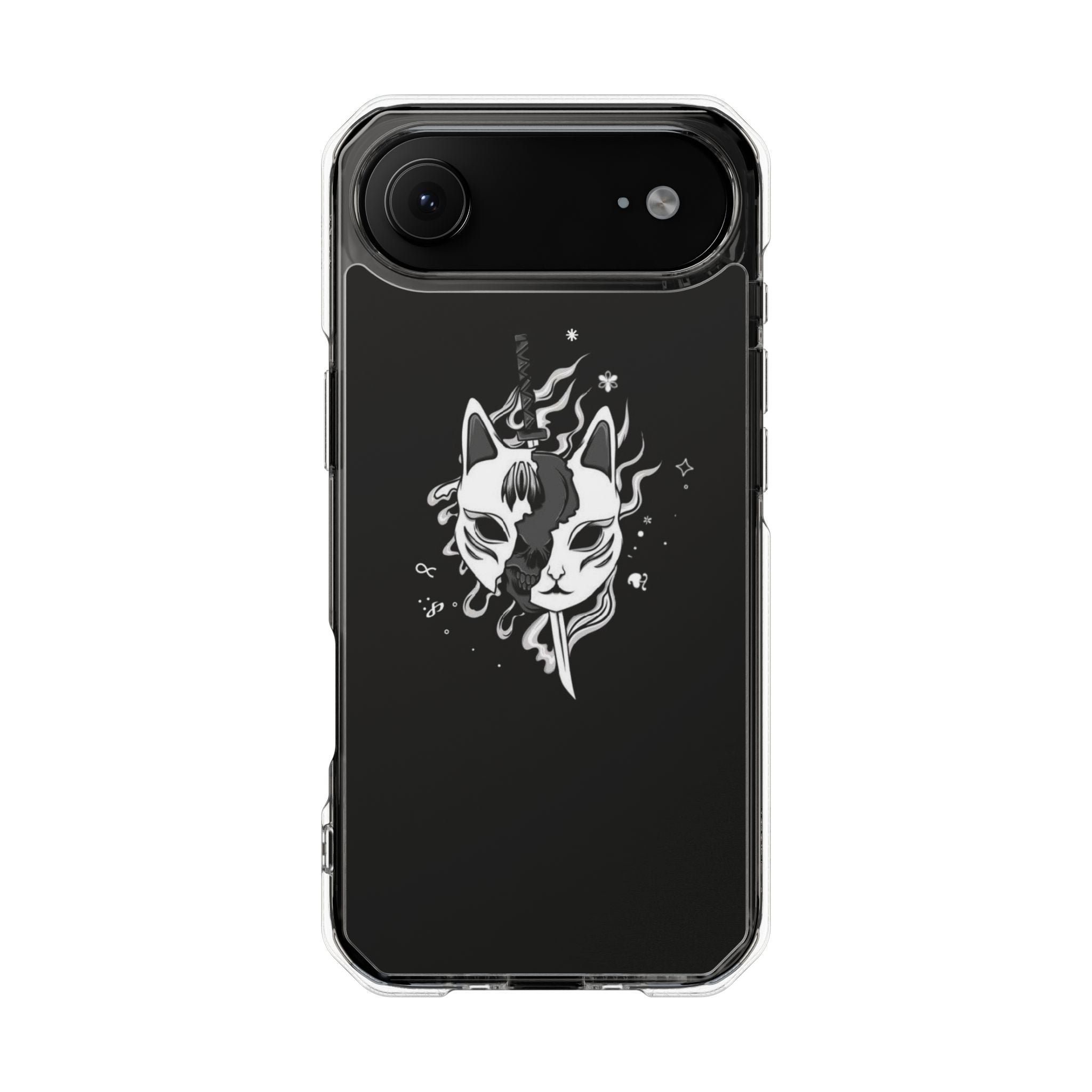 Clear Magnetic Phone Case — Dual Fox Mask White Ink Design