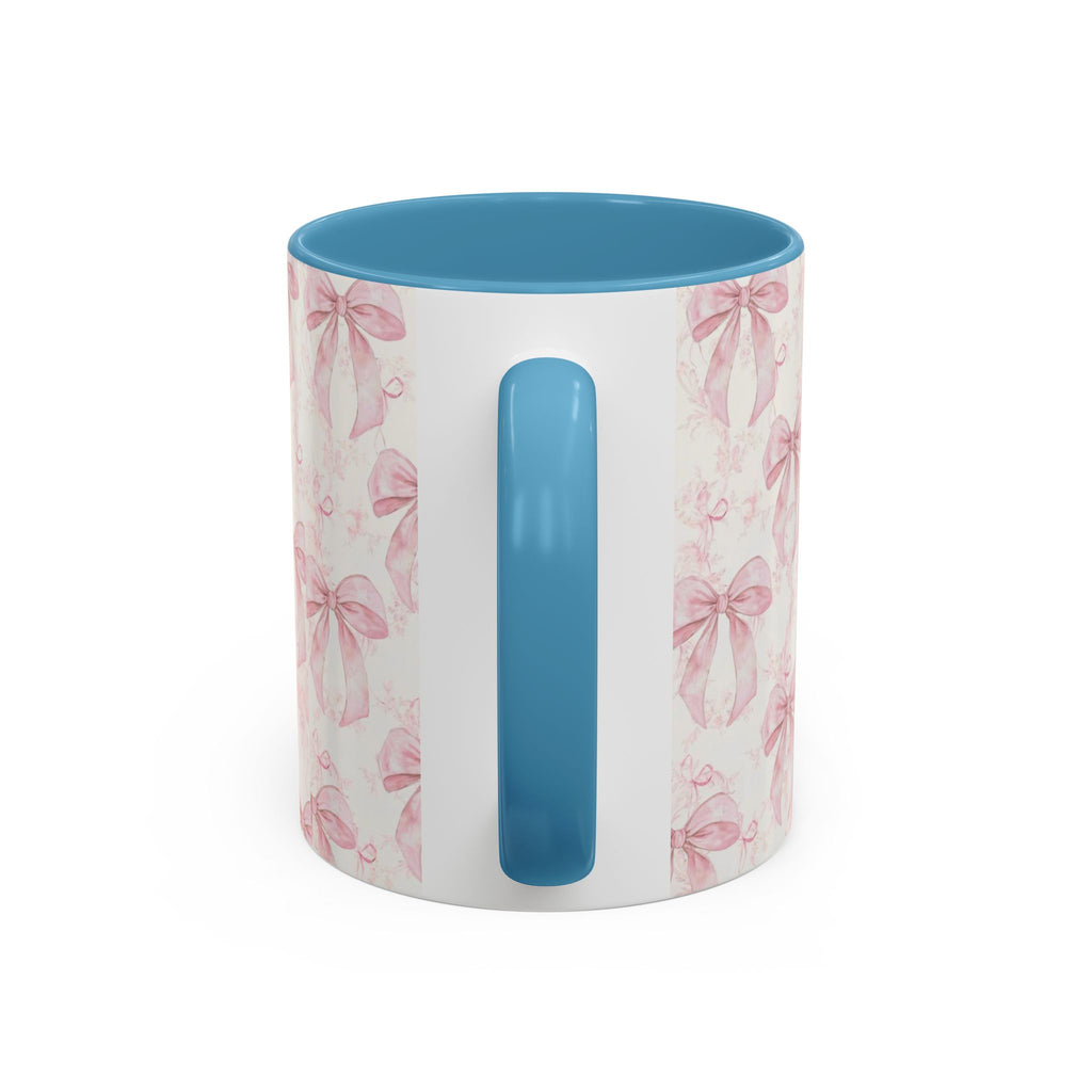 Pink Bow Pattern Accent Coffee Mug — Feminine Floral Ribbon Design, 11/15 oz