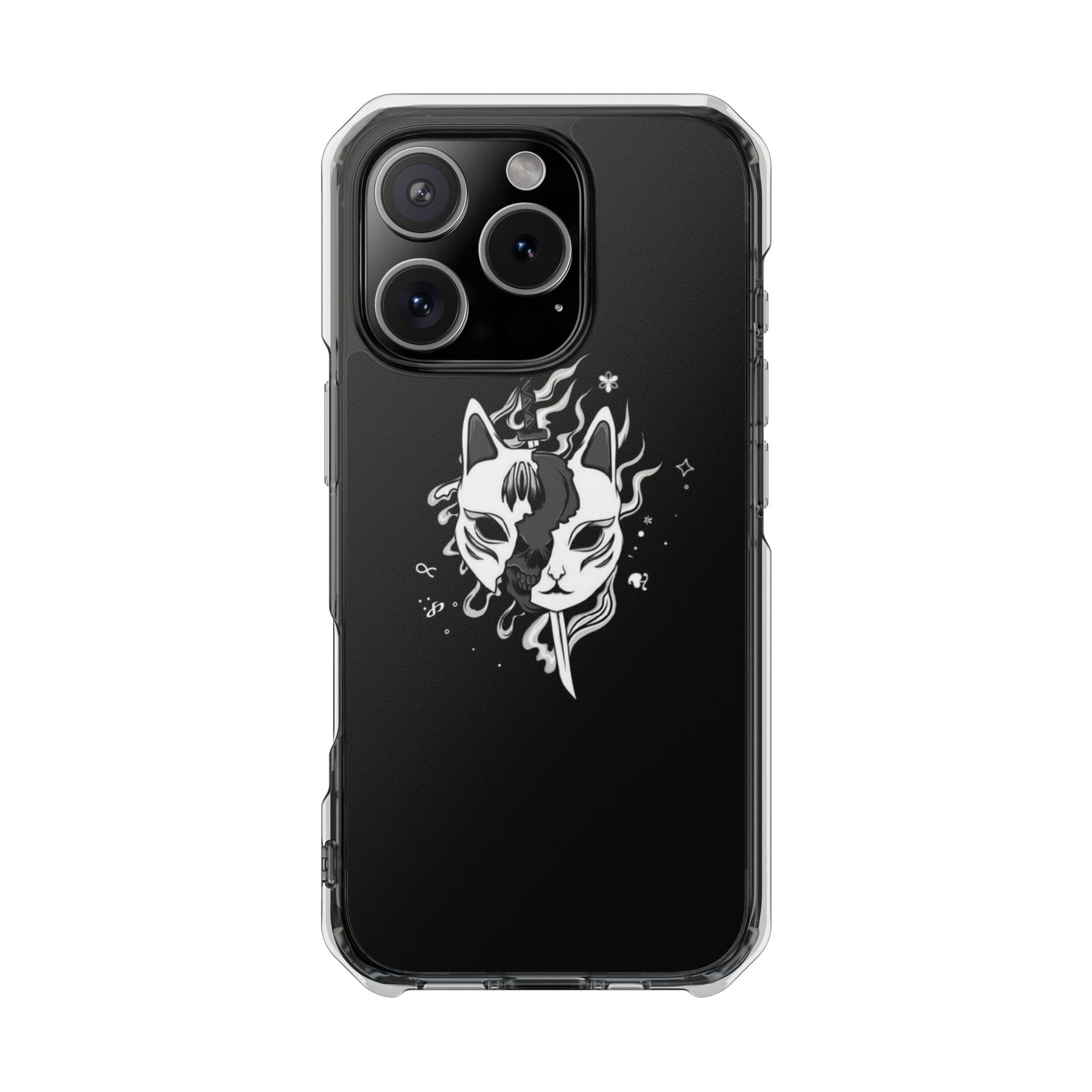 Clear Magnetic Phone Case — Dual Fox Mask White Ink Design