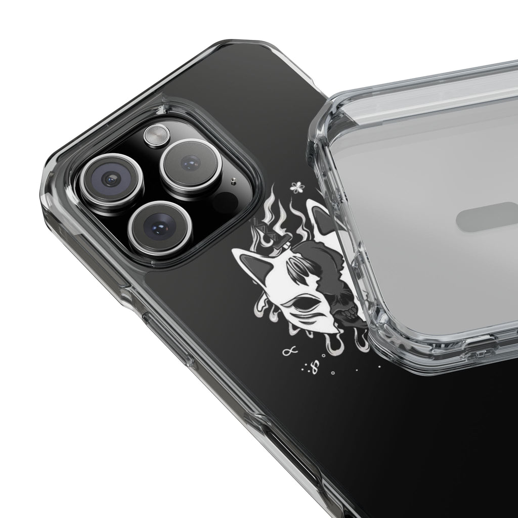 Clear Magnetic Phone Case — Dual Fox Mask White Ink Design