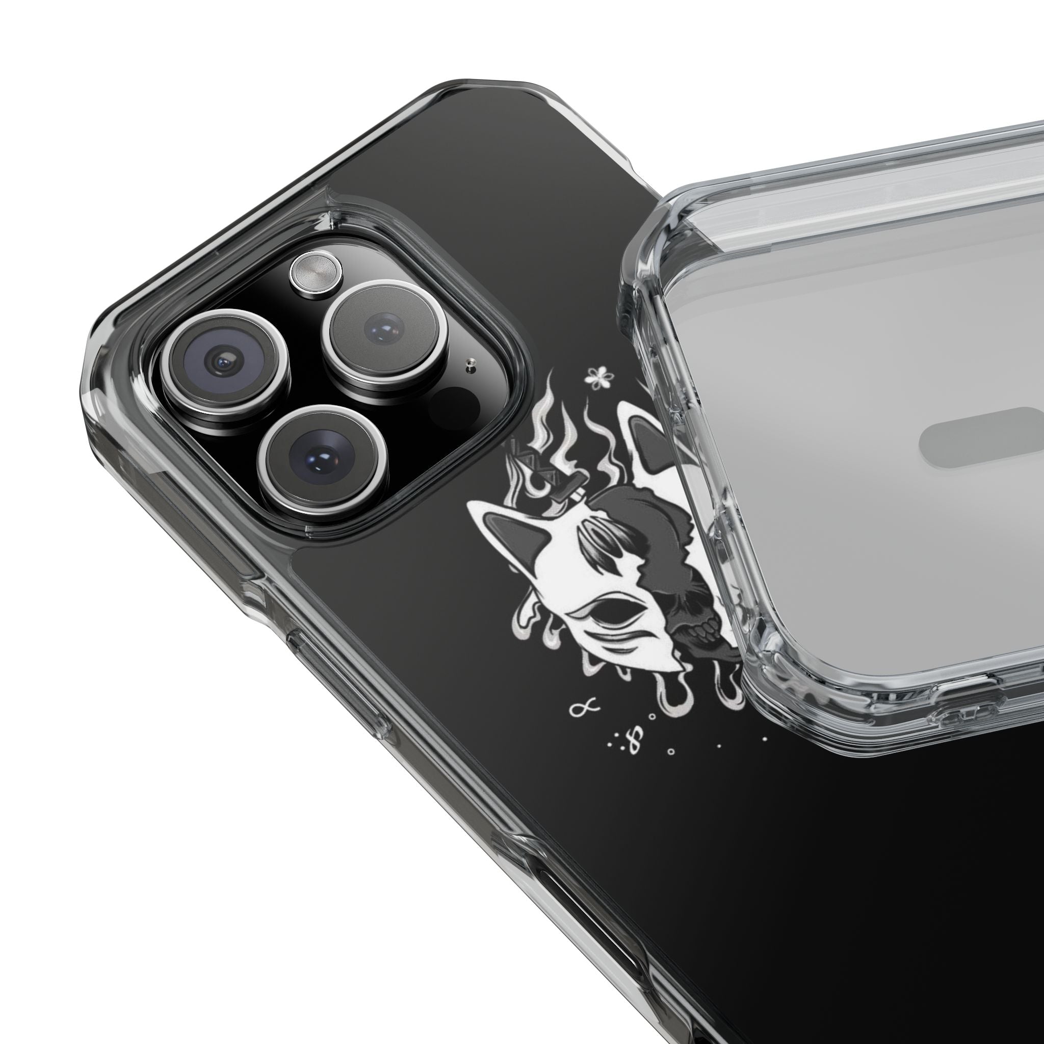 Clear Magnetic Phone Case — Dual Fox Mask White Ink Design