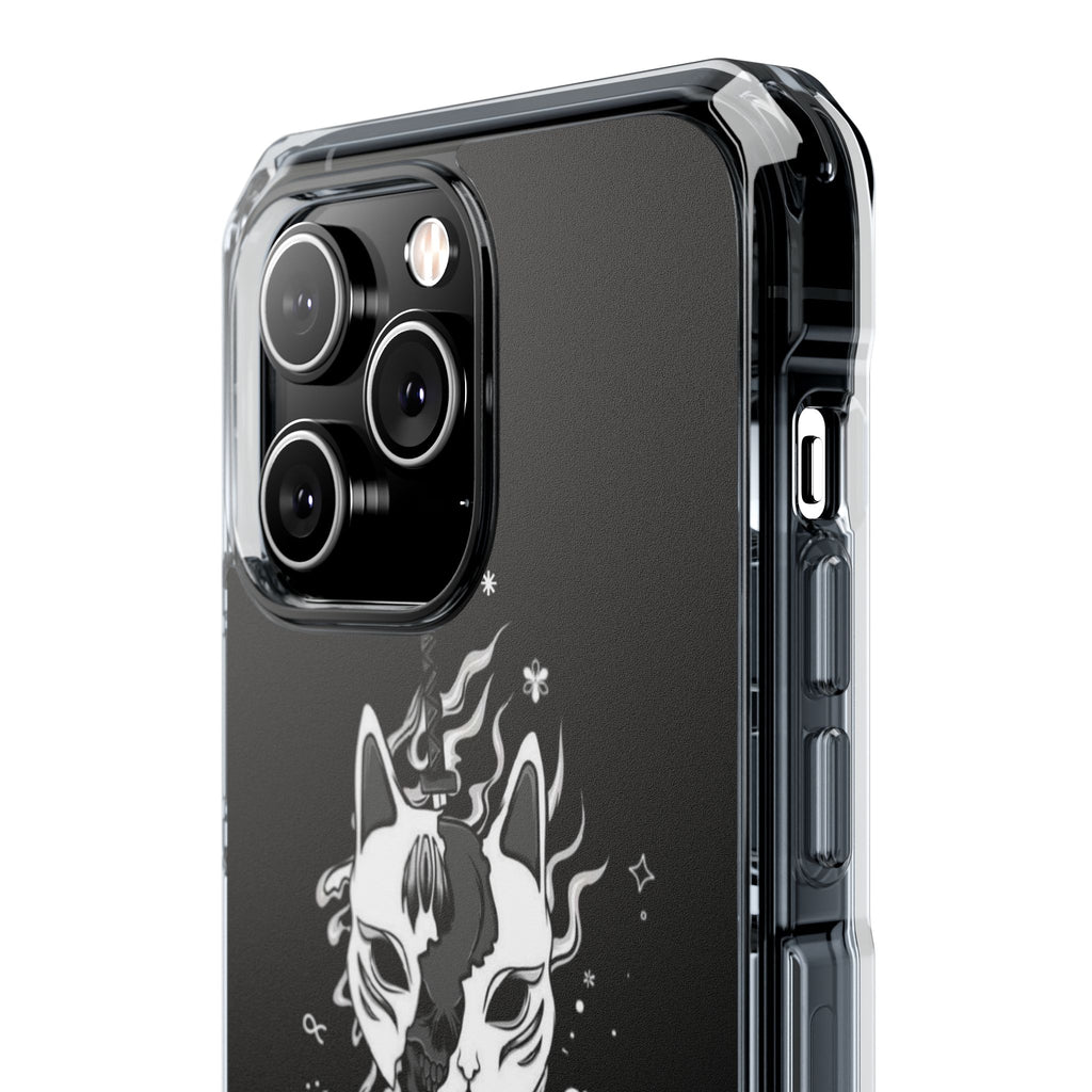 Clear Magnetic Phone Case — Dual Fox Mask White Ink Design