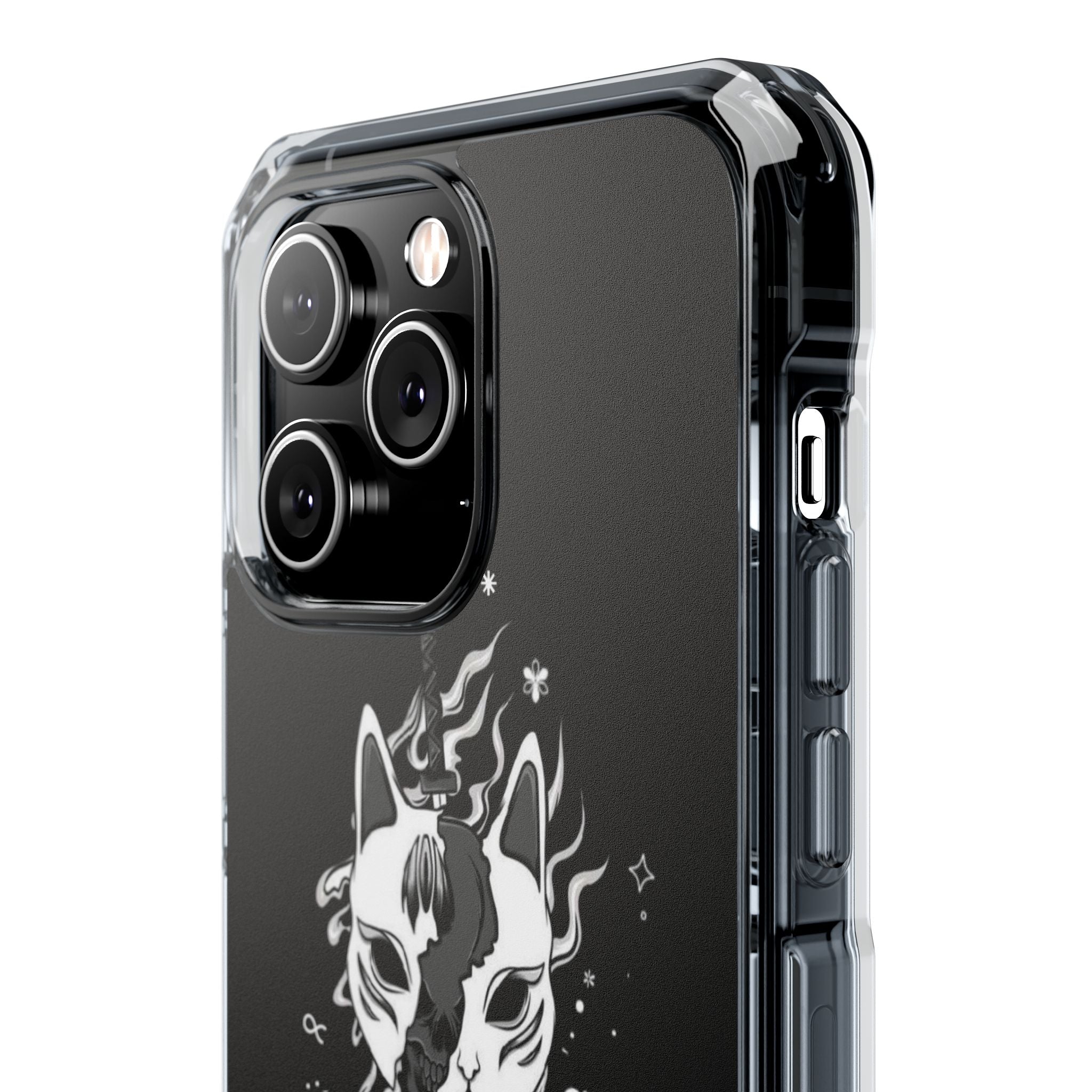 Clear Magnetic Phone Case — Dual Fox Mask White Ink Design