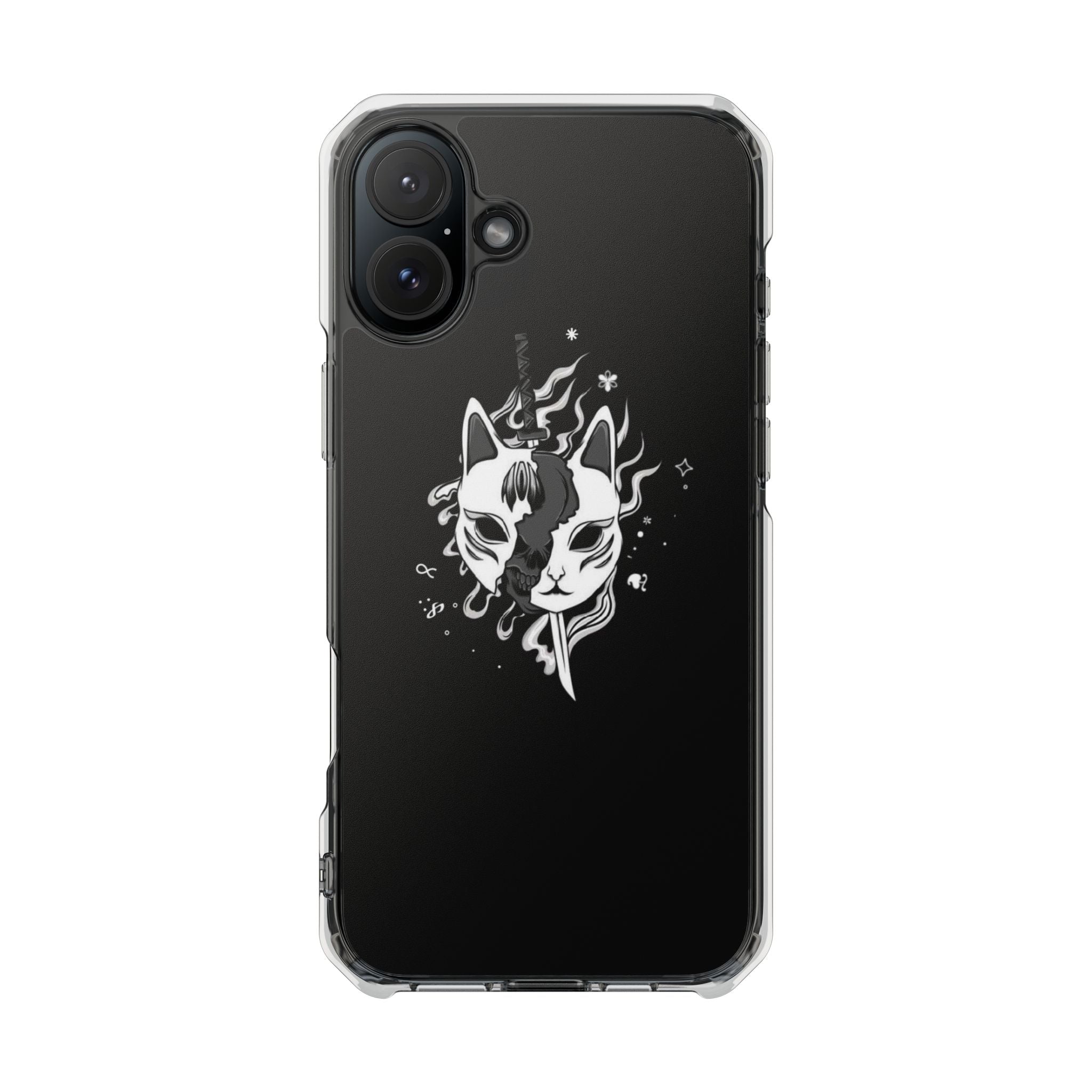 Clear Magnetic Phone Case — Dual Fox Mask White Ink Design