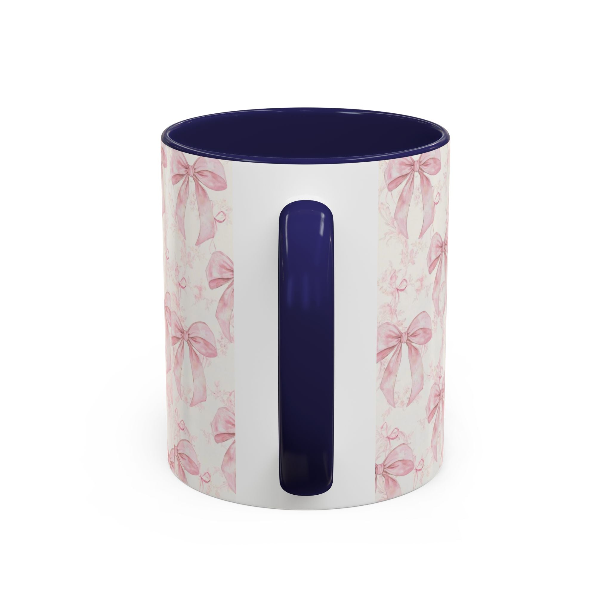 Pink Bow Pattern Accent Coffee Mug — Feminine Floral Ribbon Design, 11/15 oz