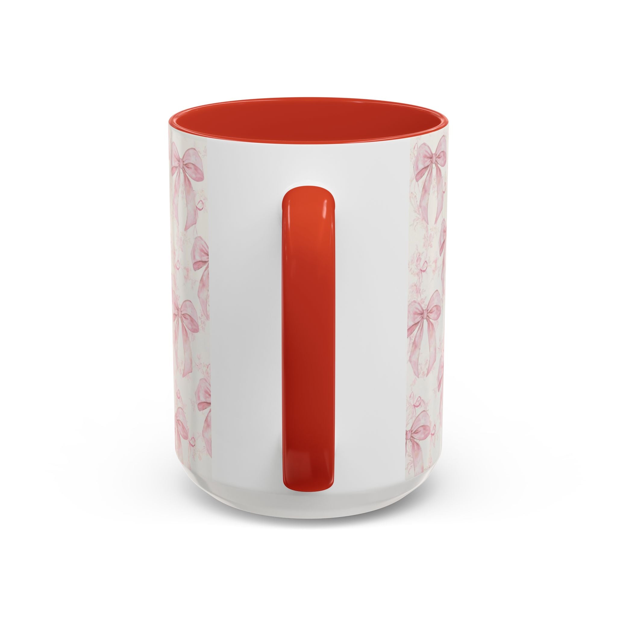 Pink Bow Pattern Accent Coffee Mug — Feminine Floral Ribbon Design, 11/15 oz