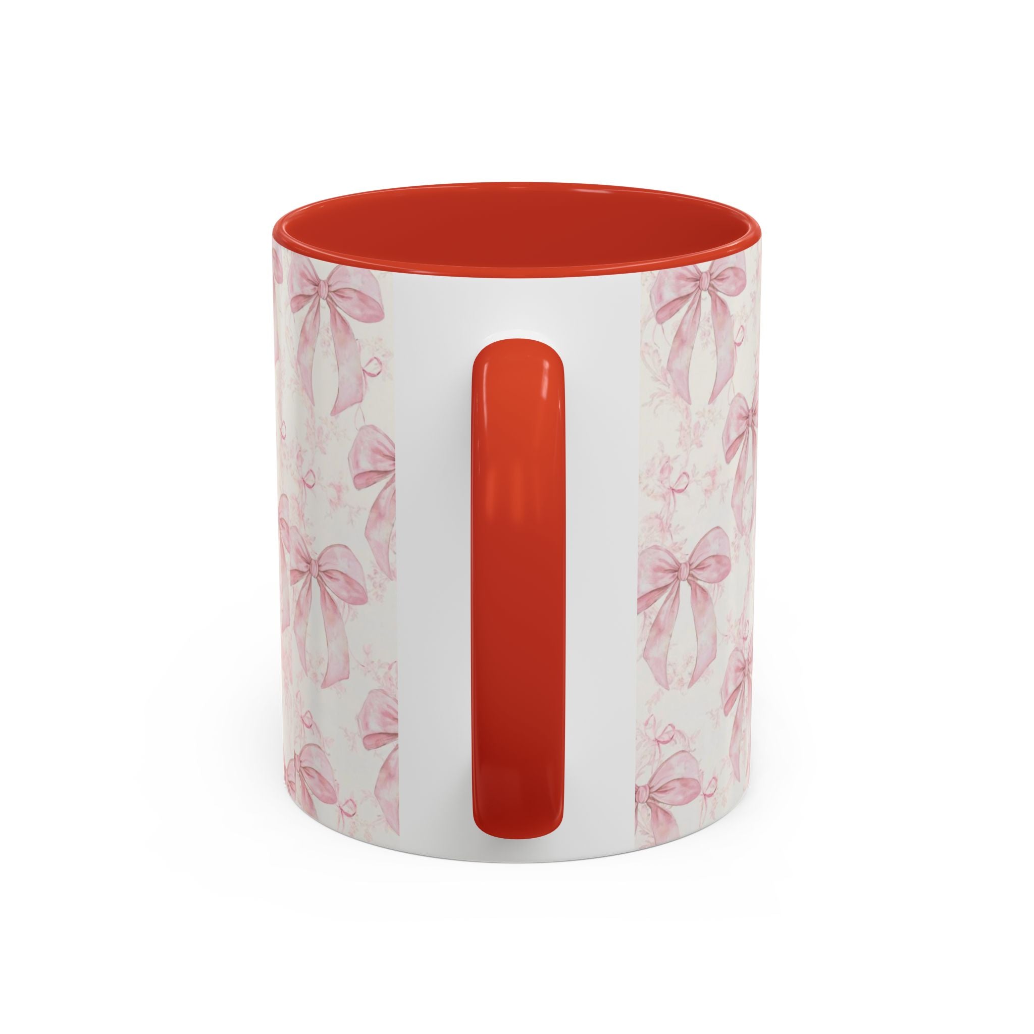 Pink Bow Pattern Accent Coffee Mug — Feminine Floral Ribbon Design, 11/15 oz