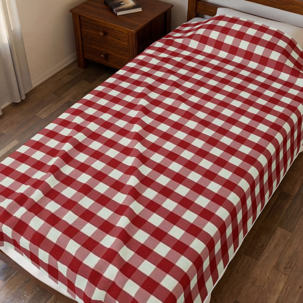 Velveteen Plush Blanket - Red Buffalo Check Throw | Cozy Farmhouse Plaid Throw Blanket