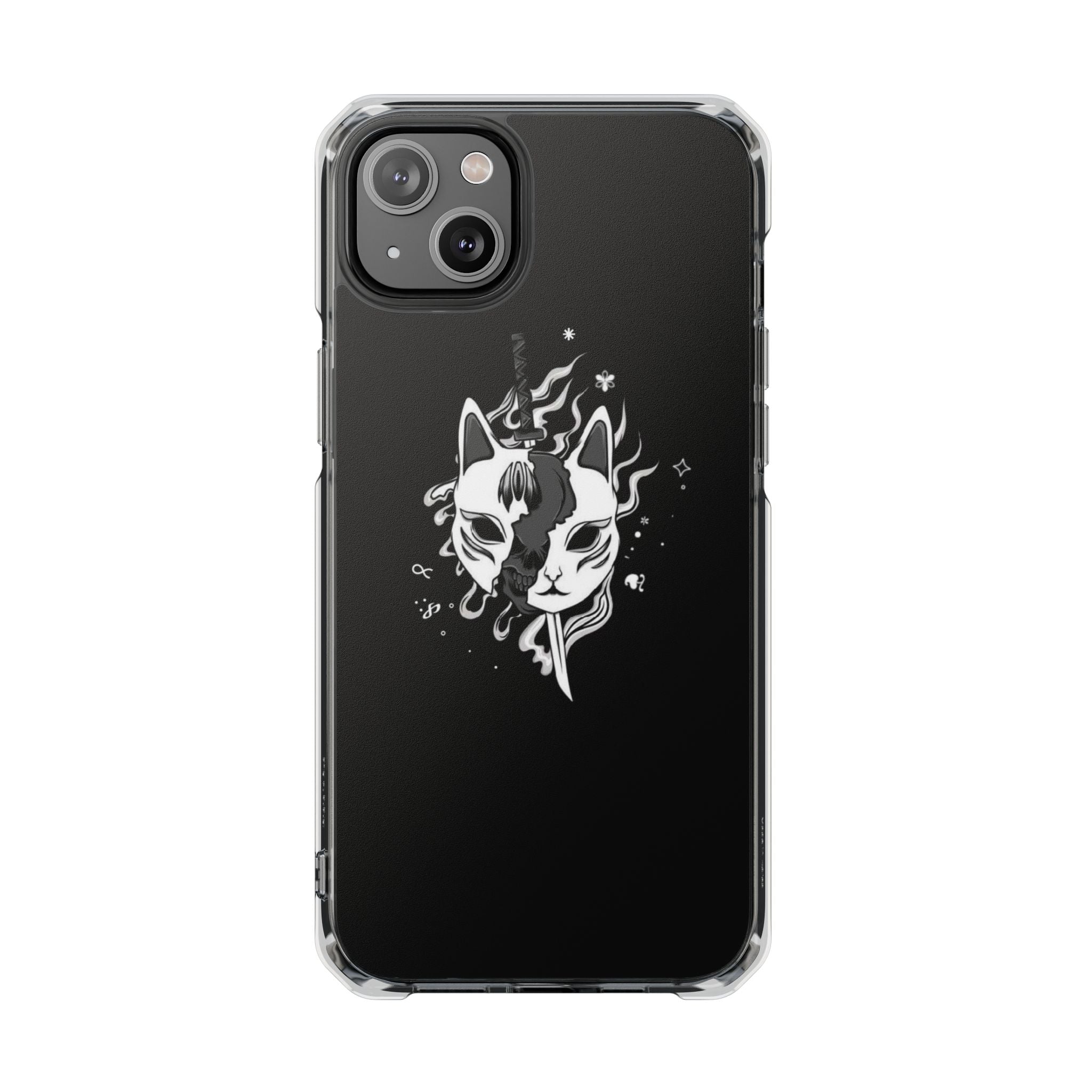 Clear Magnetic Phone Case — Dual Fox Mask White Ink Design