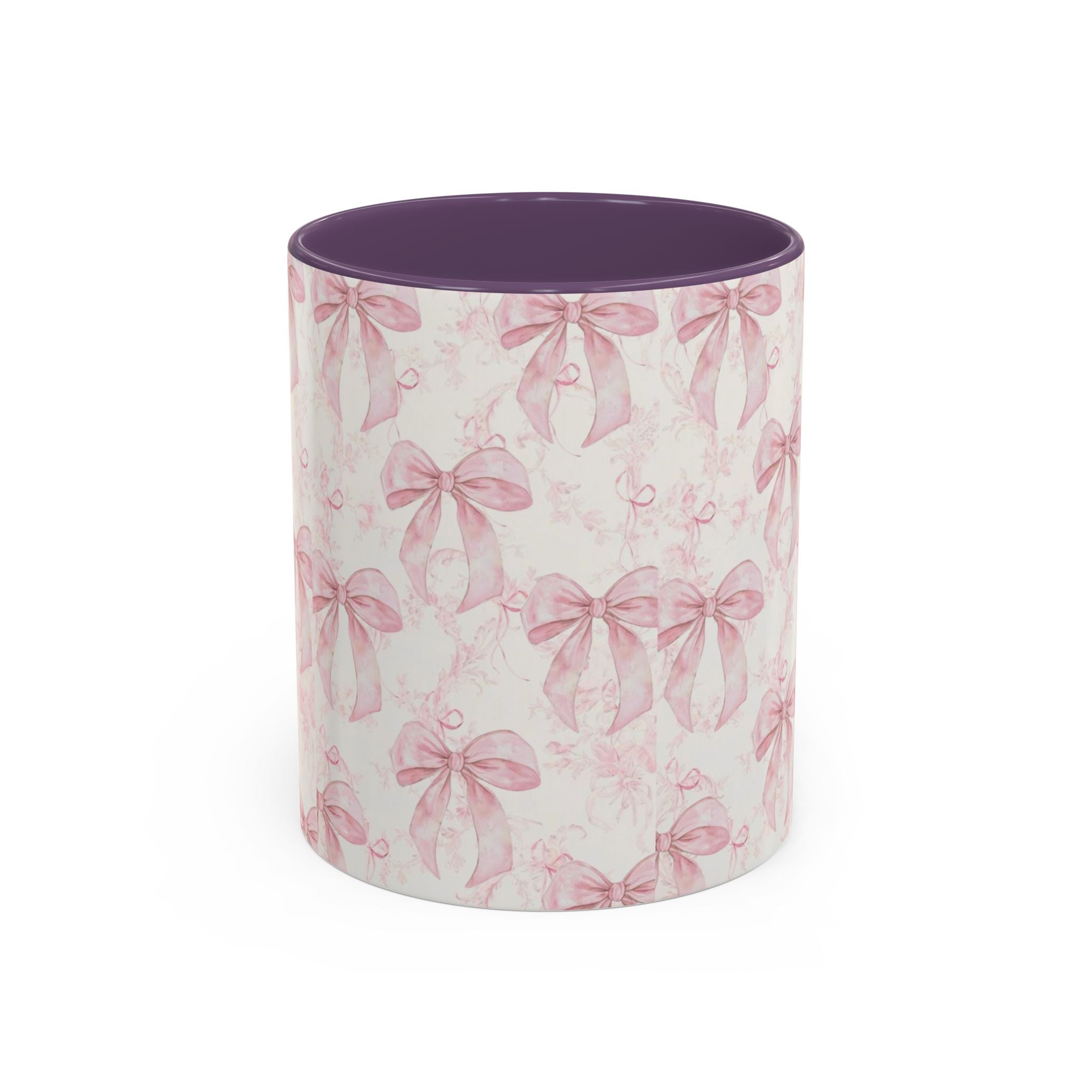 Pink Bow Pattern Accent Coffee Mug — Feminine Floral Ribbon Design, 11/15 oz