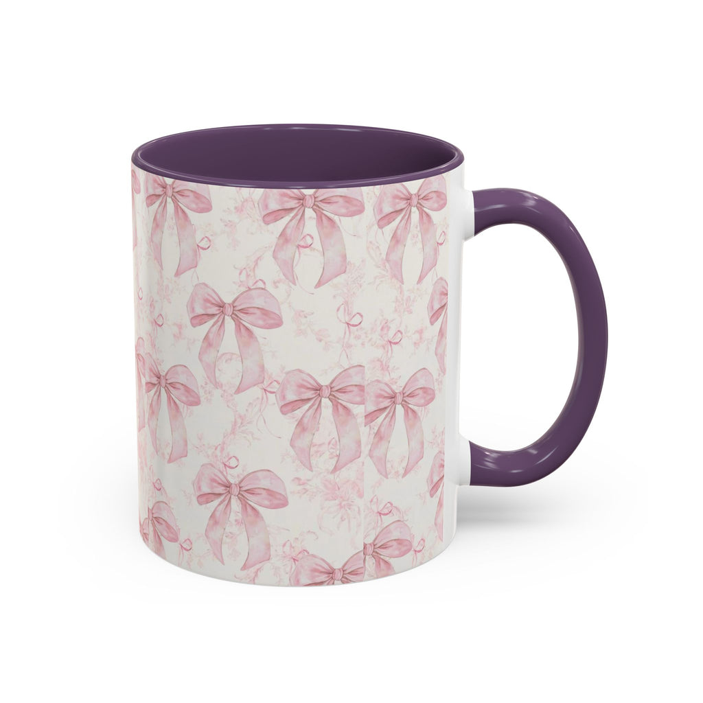 Pink Bow Pattern Accent Coffee Mug — Feminine Floral Ribbon Design, 11/15 oz